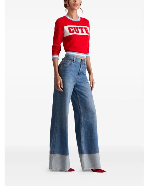 Alice + Olivia Red Appliqué-Embellished Crew-Neck Sweater