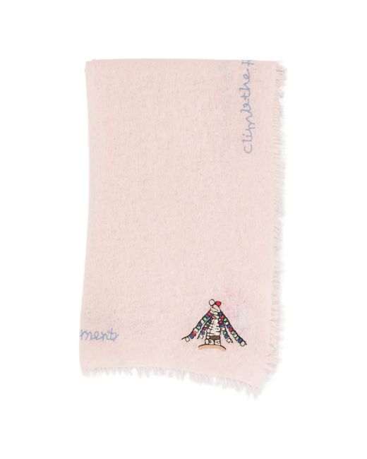 Mouleta Pink Embroidered Frayed Scarf