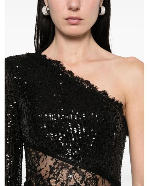 Nissa Black Lace-Insert Sequined Mini Dress
