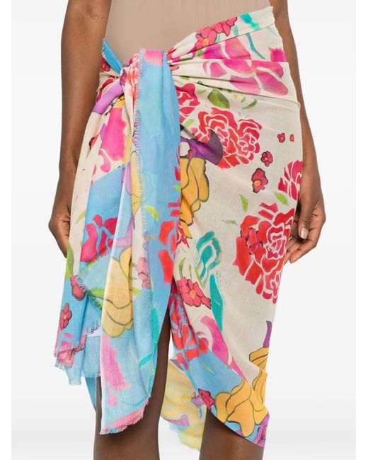 Donde Esteban White Floral-Print Pareo Skirt
