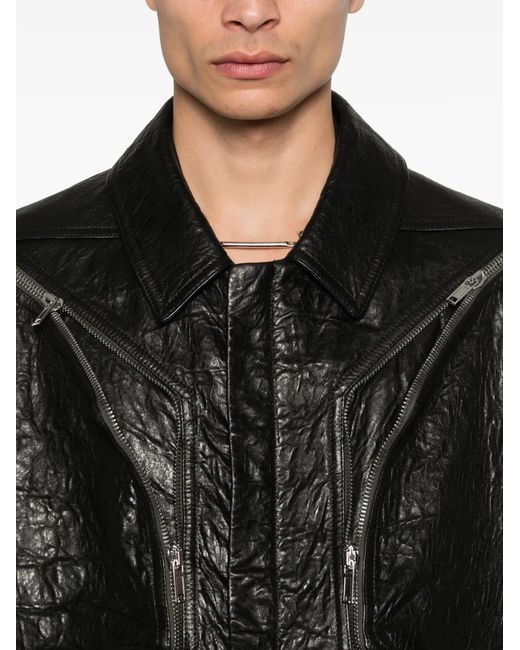 Rick Owens Black Textured-Leather Biker Jacket for men