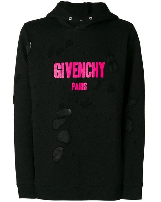 Givenchy Paris Distressed Hoodie in Black for Men Lyst
