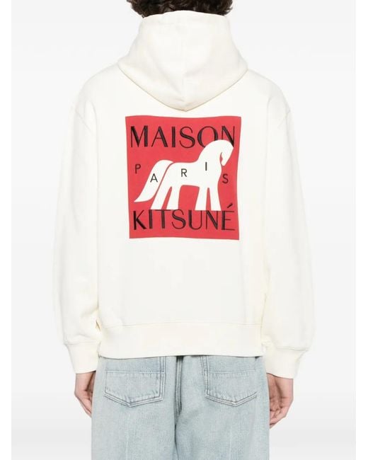 Maison Kitsuné White Logo-Print Hoodie for men
