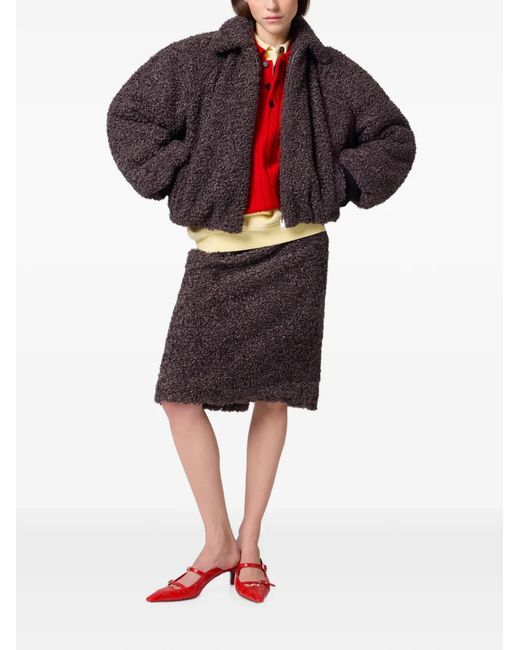 MSGM Black Bouclé-Texture Bomber Jacket