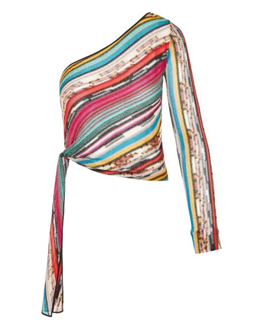 Missoni Red Striped-Pattern One-Shoulder Top