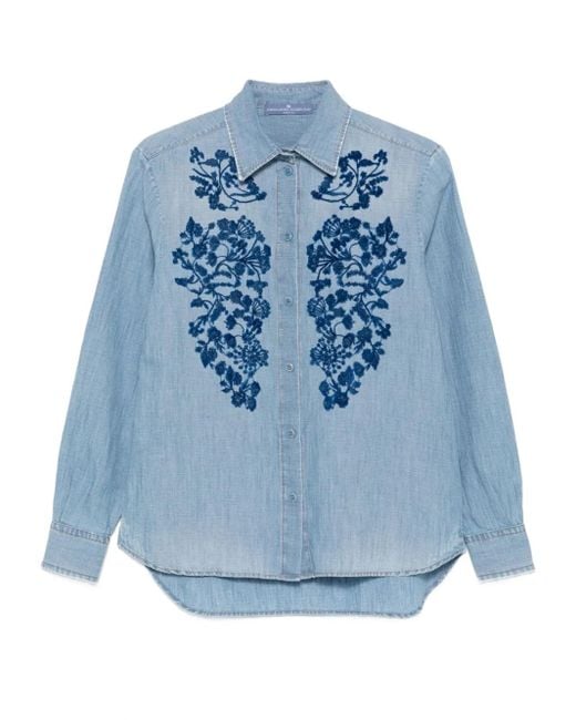 Ermanno Scervino フローラル デニムシャツ Blue