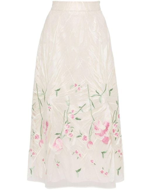 Elie Saab White Floral-embroidered Tulle Skirt