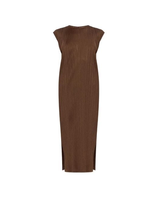 Pleats Please Issey Miyake Brown Sleeveless Pleated Dress
