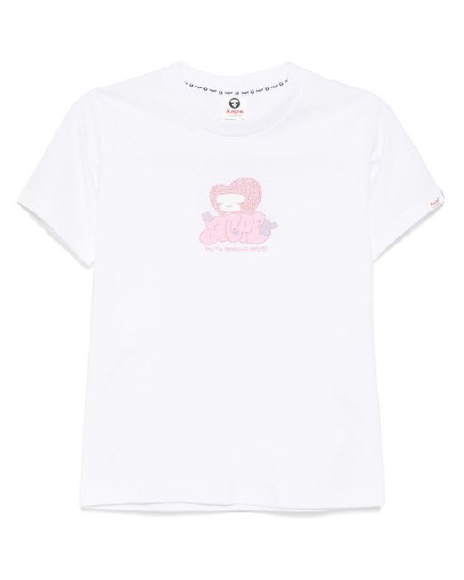 Aape By A Bathing Ape White Logo Print T-Shirt