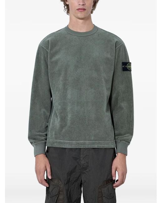 Stone Island Gray 156100030 Corduroy Logo-Patch Sweatshirt for men
