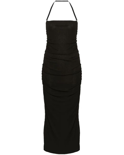 Nanushka Black Ruched Halterneck Midi Dress