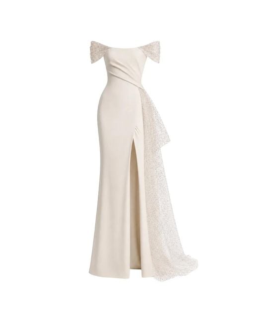 Gemy Maalouf White Off-The-Shoulder Draped Dress