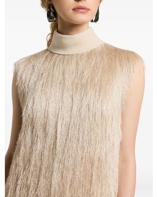 Peserico Natural Fringed High-Neck Dress