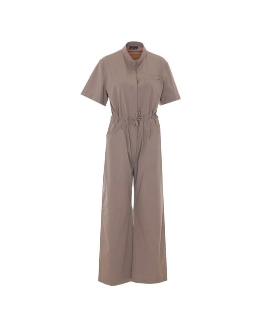 Herno Natural Drawstring-Waist Short-Sleeve Jumpsuit
