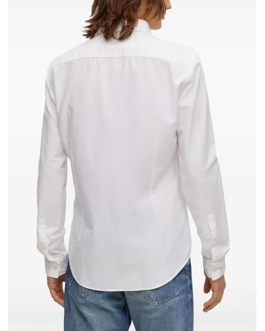 HUGO White Logo-Appliqué Cotton Shirt for men