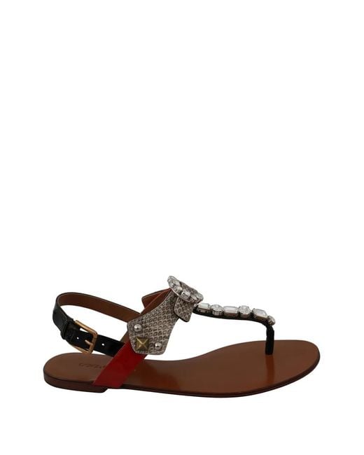 Dolce & Gabbana Brown Crystal-Embellished Snakeskin-Detail Sandals