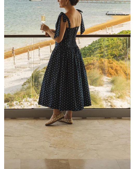 cara cara brown polka dot dress Rahi Polka-Dot Midi in Blue Size:S (PRE-ORDER)