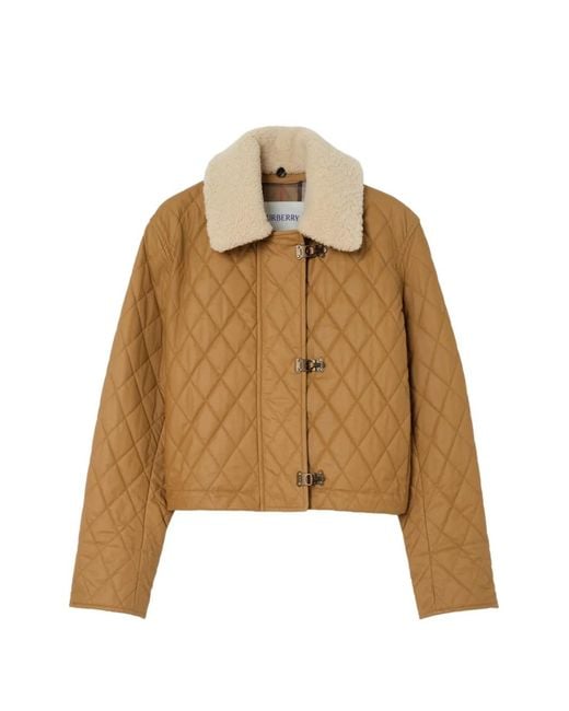 Burberry Natural Shearling-Collar Quilted Jacket