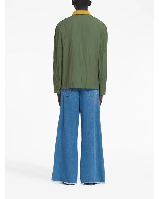 Marni Green Logo-Patch Shirt Jacket for men