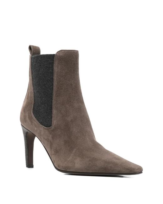 Brunello Cucinelli Brown Monili-Embellished Suede Ankle Boots