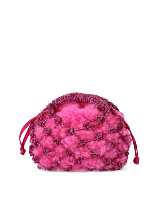 Kurt Geiger Pink Small Macrame Crystal Tote Bag