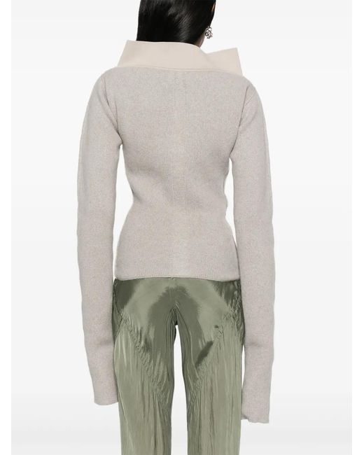 Rick Owens White High-Neck Extra Long-Sleeves Jumper