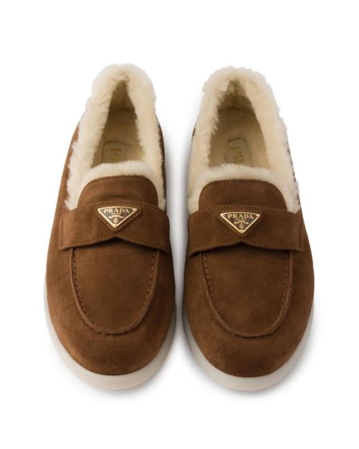 Prada Brown Loafer Mit Shearling-Besatz