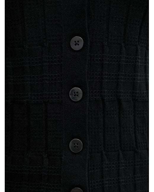 Sisley Blue Check-Knit Button-Up Cardigan