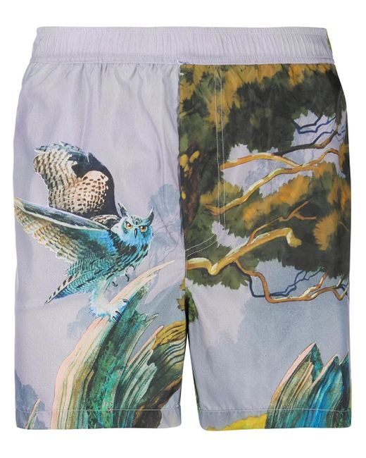 Valentino Garavani Blue Floating Island Print Swim Shorts for men