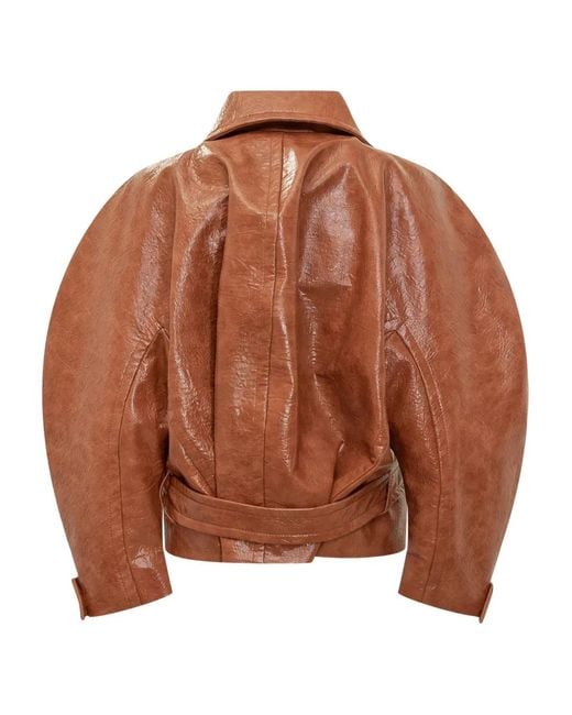 ANDAMANE Brown Balloon-Sleeve Double-Breasted Jacket