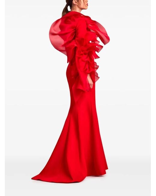 Gaby Charbachy Red Ruffle-Sleeve Gown