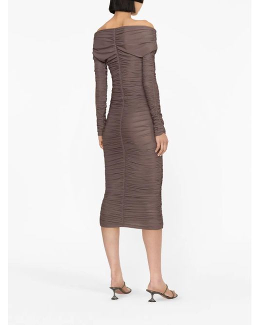 ANDAMANE Purple Nicole Ruched Off-Shoulder Dress