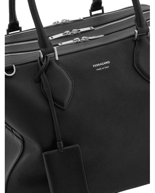 Ferragamo Black Logo-print Leather Tote Bag for men