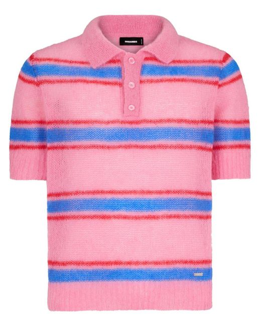 DSquared² Pink Striped Knitted Polo Shirt for men
