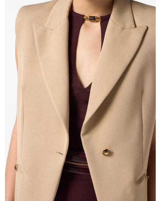 Elisabetta Franchi Natural Embellished-Button Sleeveless Waistcoat