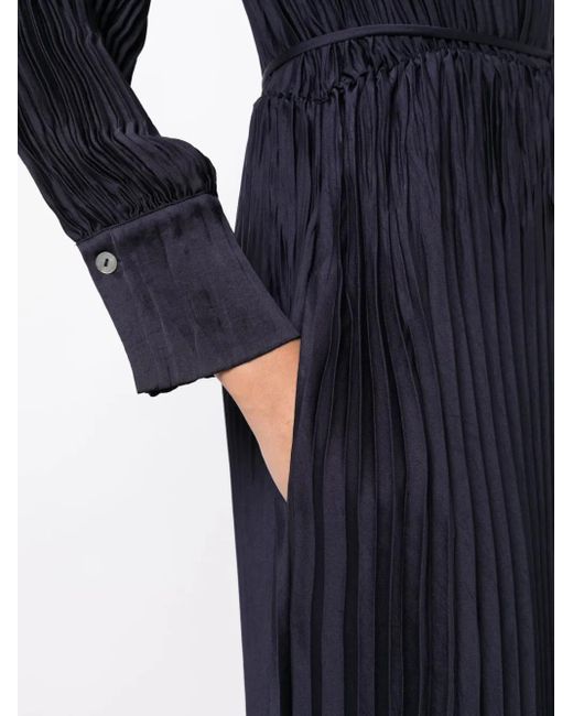 Vince Blue Long-Sleeve Pleated Shirtdress