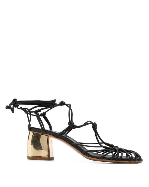 Forte_forte Black Golden Heels Tubular Leather Laces Sandals Shoes