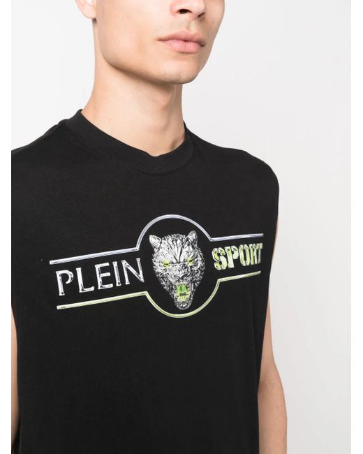 Philipp Plein Black Logo-Print Cotton Tank Top for men