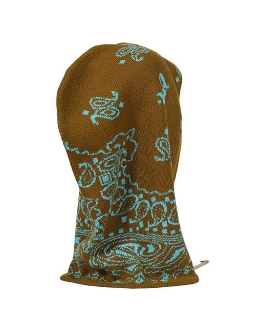 JUN/NAKAYAMA Green Paisley-Print Drawstring Balaclava for men