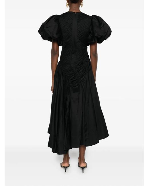 Aje. Black Puff-Sleeved Smocked Midi Dress