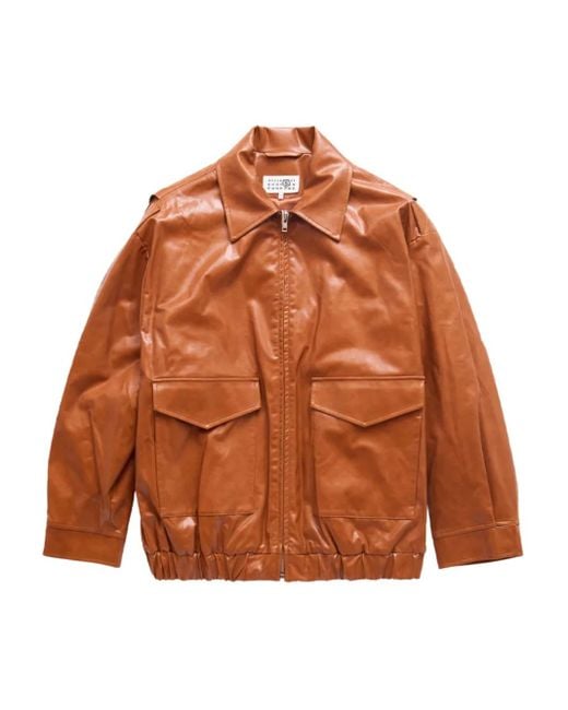 MM6 by Maison Martin Margiela Brown Faux-Leather Bomber Jacket for men