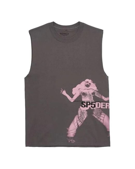 Sp5der Gray X Young Thug Muscle Tank Top for men