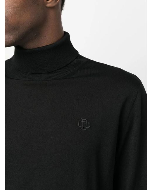 DSquared² Black Embroidered Monogram Roll Neck Jumper for men