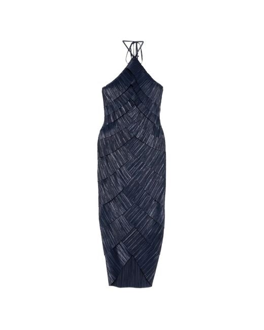 Cult Gaia Blue Robe Mi-Longue Patrizia Plissée À Dos Nu