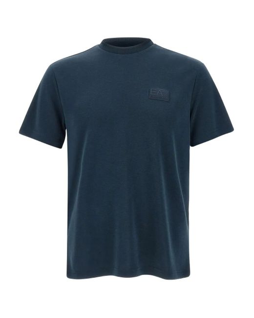 メンズ EA7 ロゴパッチ Tシャツ Blue