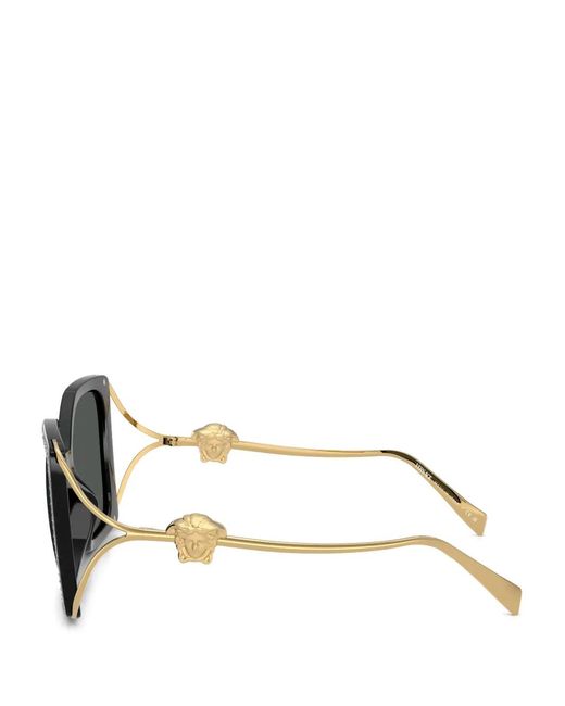Versace Black Crystal-Embellished Square-Frame Sunglasses