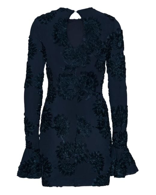 ROTATE BIRGER CHRISTENSEN Blue Fitted Mini Dress With Floral Appliqués And Keyhole Back