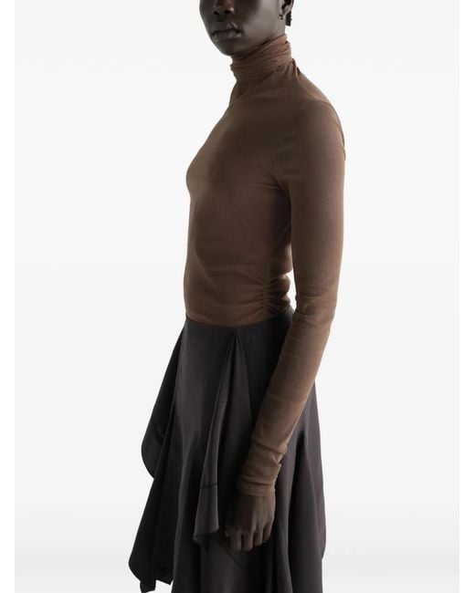 Lemaire Brown Cut-Out Pussy-Bow Top