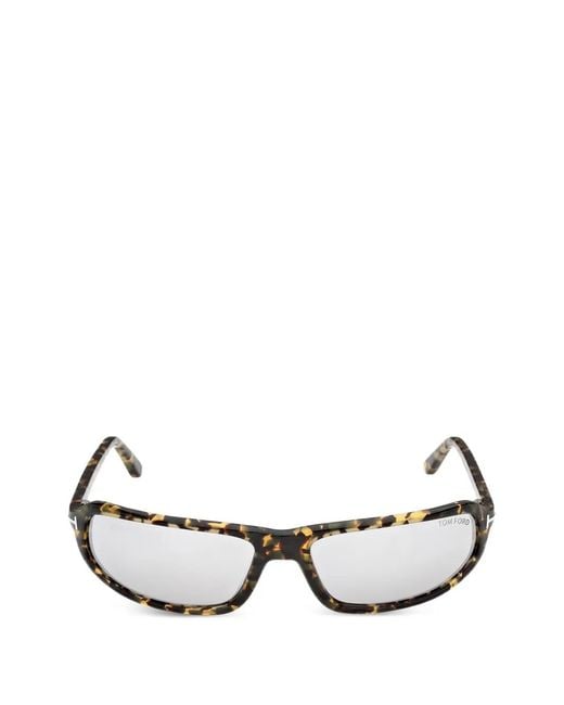 Tom Ford White Tortoiseshell-Effect Rectangle-Frame Sunglasses