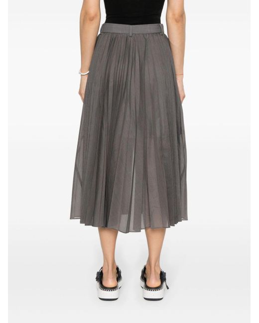 Sacai Gray Checked Pleated Midi Skirt
